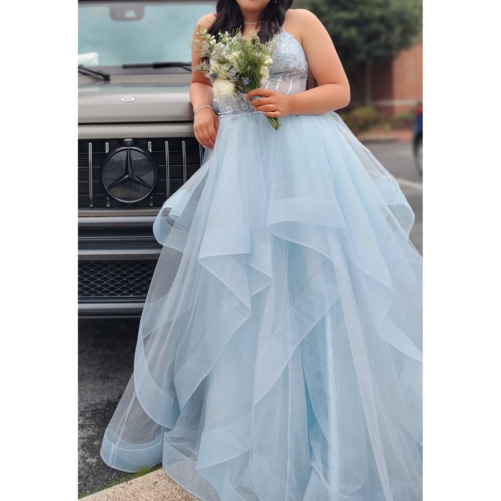Light Blue Prom Dress‎ Corset Back Embroidered Princess Formal Ball Gown Size 6 - Picture 10 of 16
